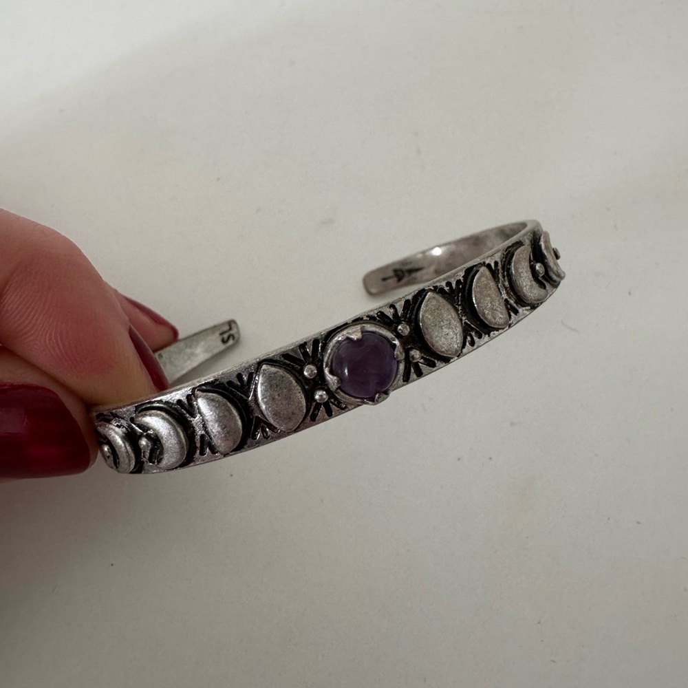 Silver Moon Phases Bracelet with Amethyst Stone